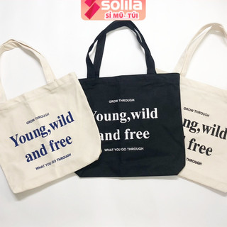 Túi vải canvas cao cấp Young Wild And Free khổ vuông phong cách Hàn Quốc
