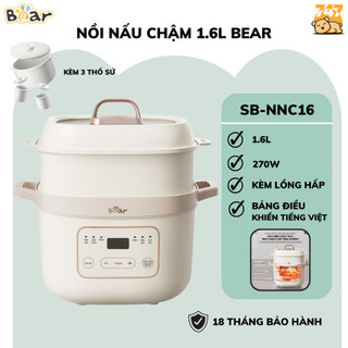 Nồi nấu chậm 1.6l đa năng bear sb-nnc16, 270w, nấu cháo, hầm, ninh, hấp, chưng yến,chính hãng,bh 18t