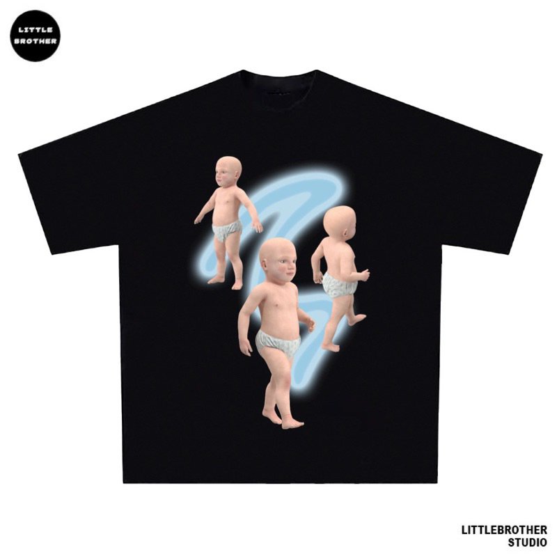 Áo thun babyblue unisex cổ tròn form rộng 100% cotton