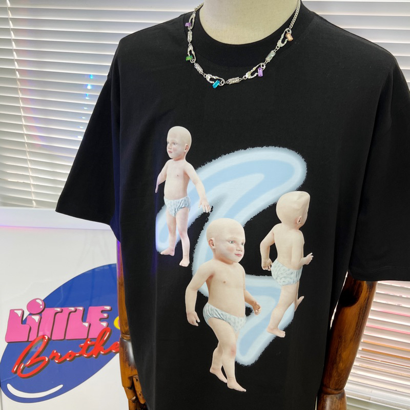 Áo thun babyblue unisex cổ tròn form rộng 100% cotton