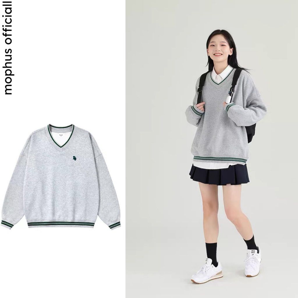 Áo sweater nữ form rộng phối viền Dessu lót nỉ bông ấm áp Ma124