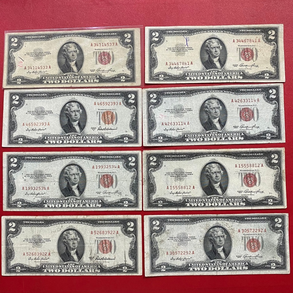 2 đô mộc đỏ seri đỏ phát hành năm 1953