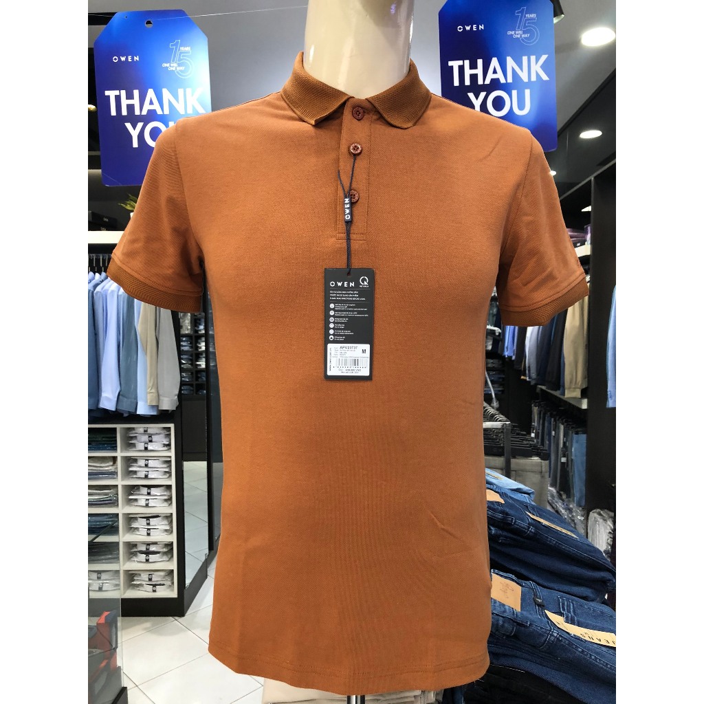 Áo polo owen màu nâu cafe body fit vải cotton APV23737