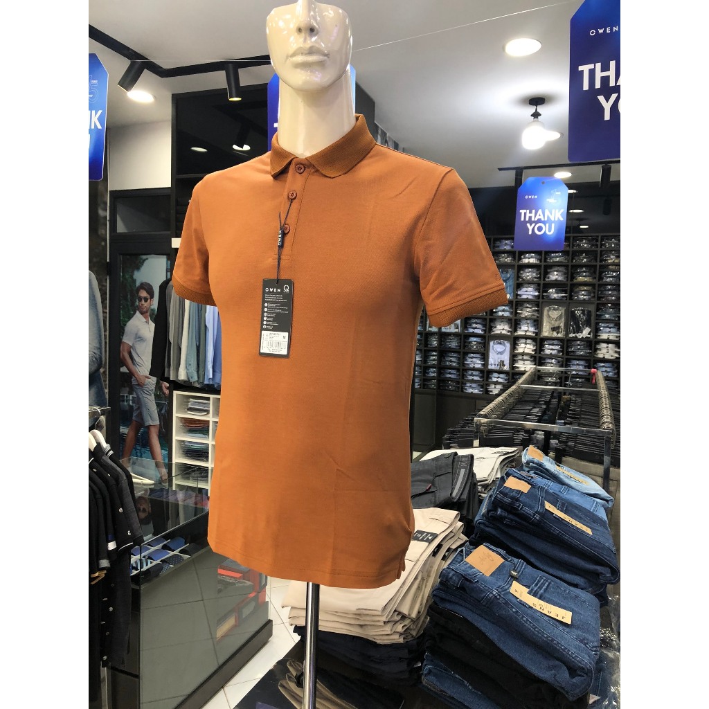 Áo polo owen màu nâu cafe body fit vải cotton APV23737