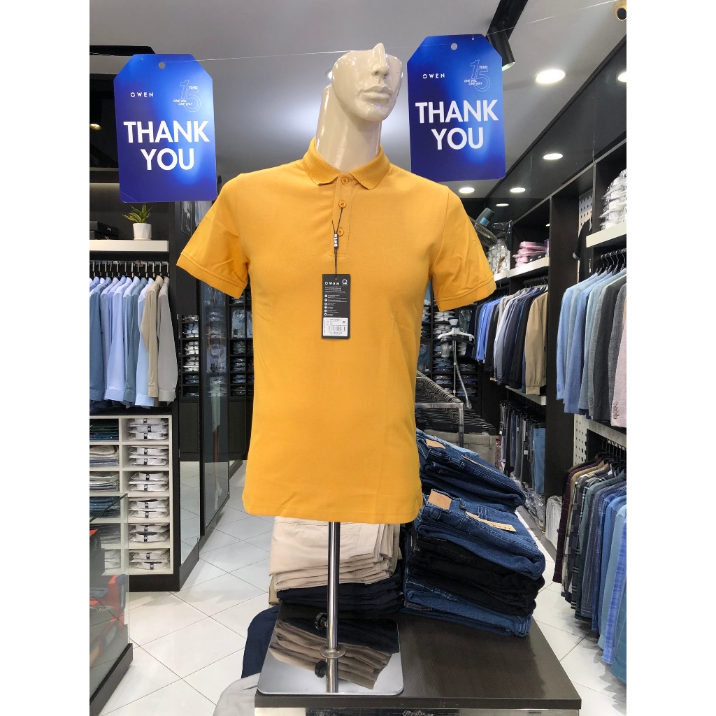 Áo polo owen màu vàng body fit vải cotton APV23694