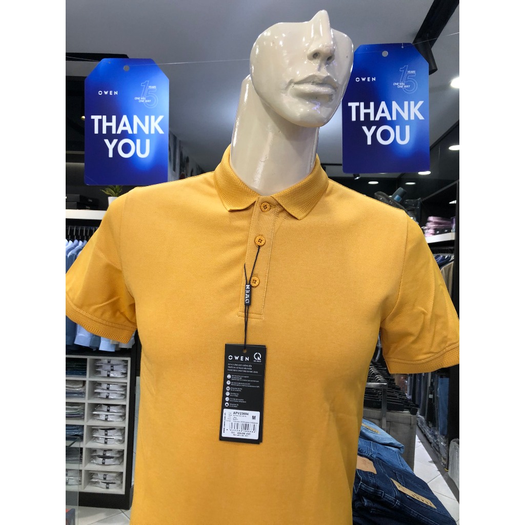 Áo polo owen màu vàng body fit vải cotton APV23694