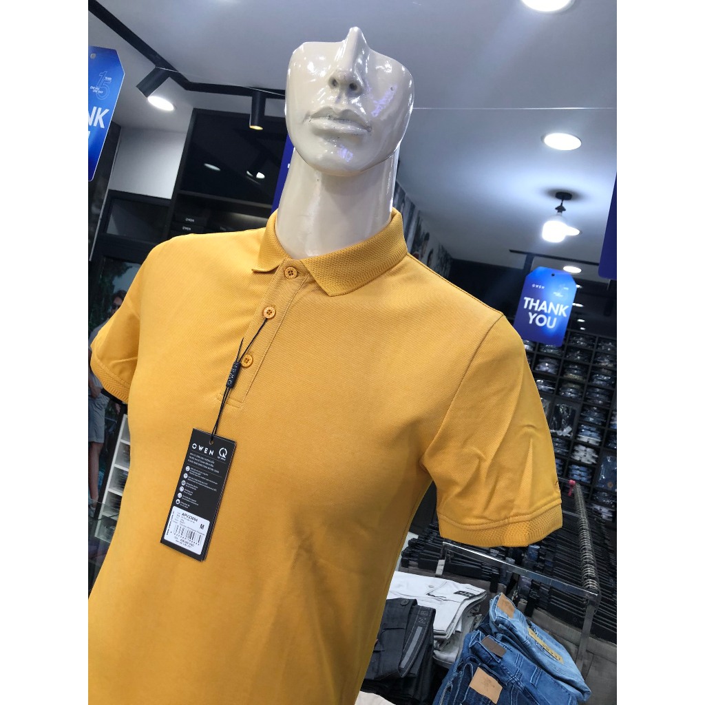 Áo polo owen màu vàng body fit vải cotton APV23694