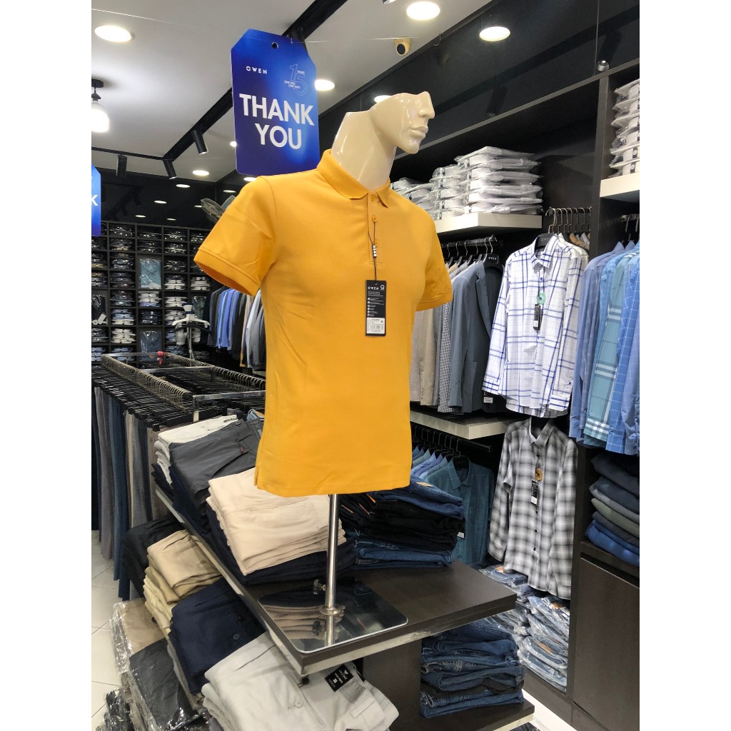 Áo polo owen màu vàng body fit vải cotton APV23694