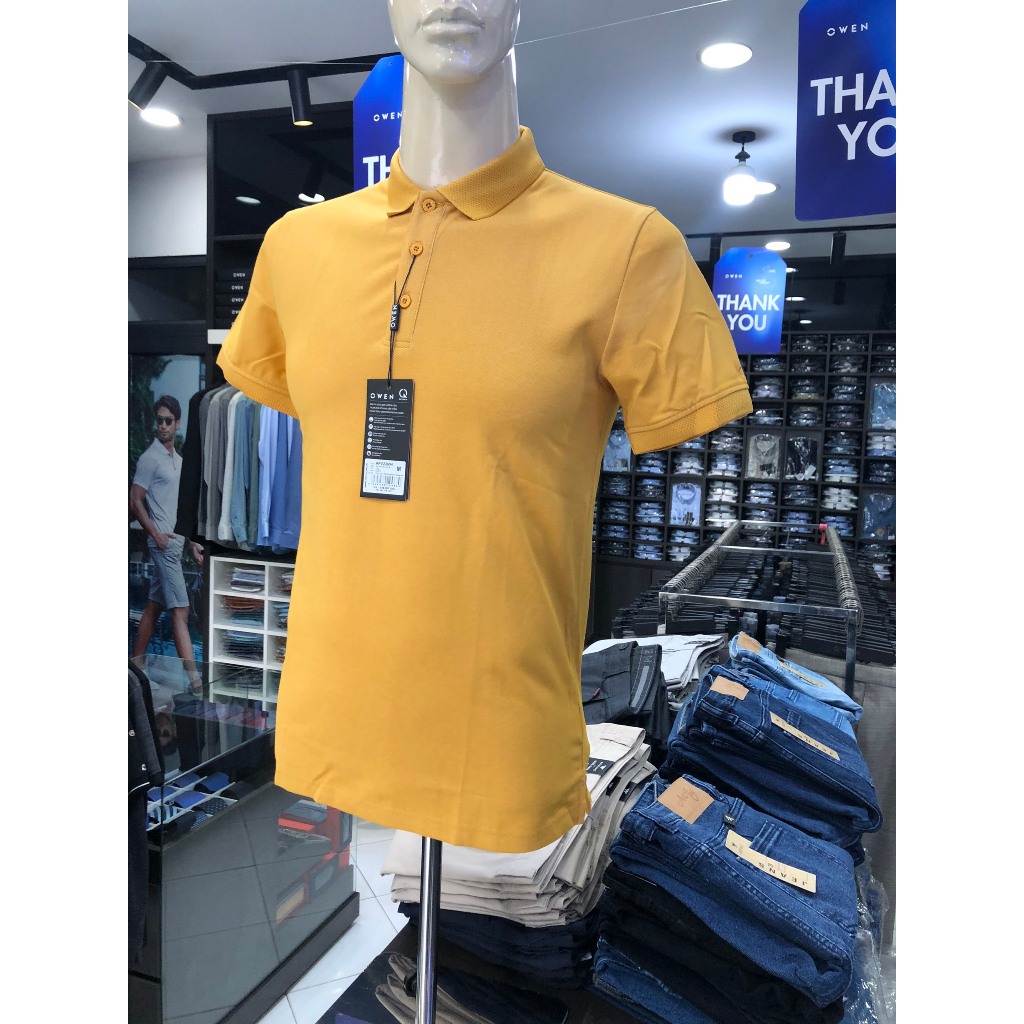 Áo polo owen màu vàng body fit vải cotton APV23694