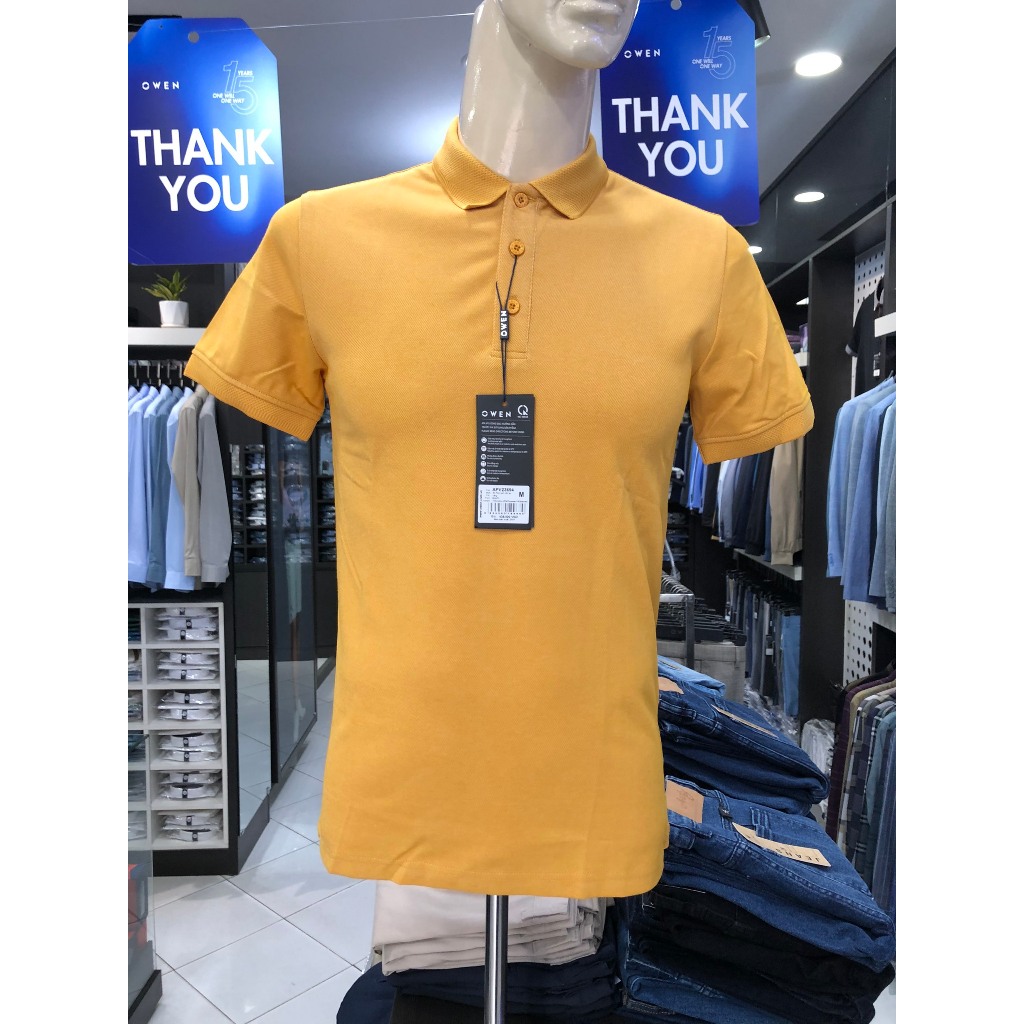 Áo polo owen màu vàng body fit vải cotton APV23694