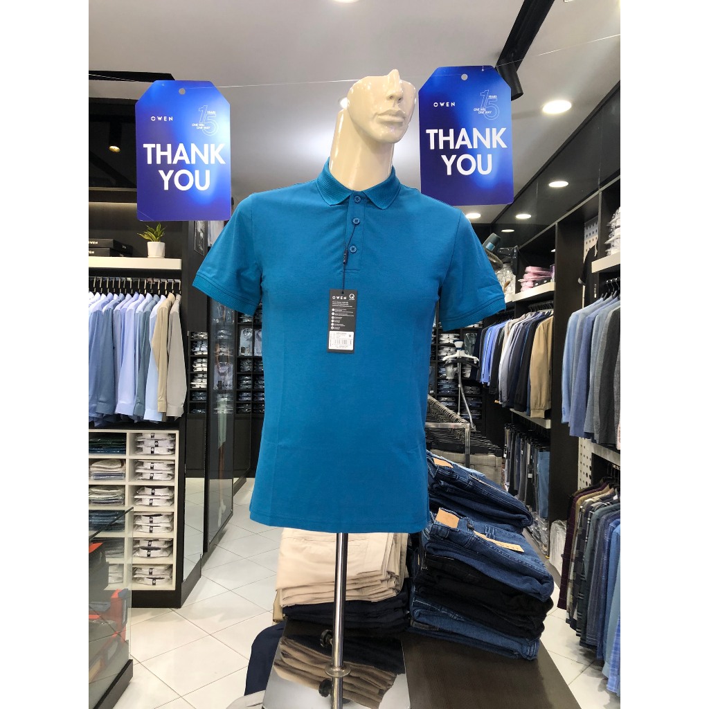 Áo polo owen màu xanh đậm body fit vải cotton APV23693