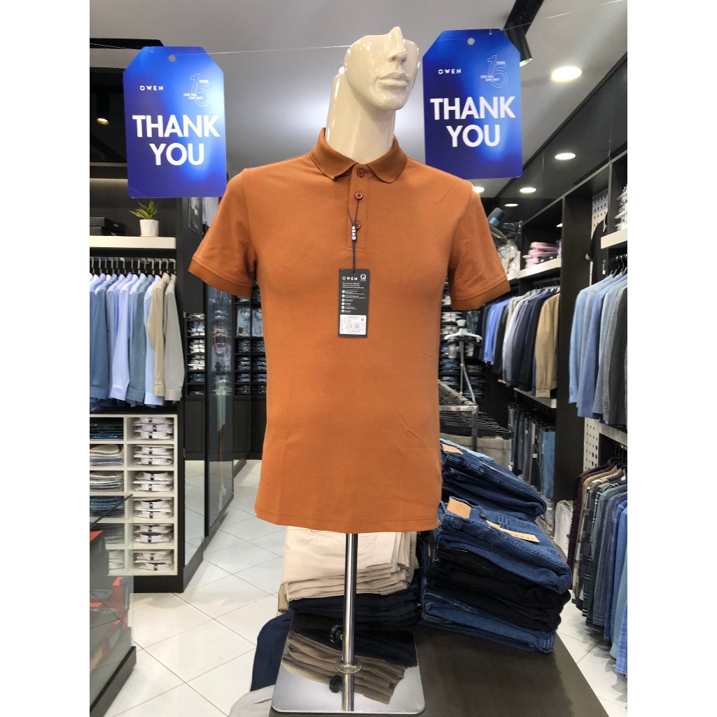 Áo polo owen màu nâu cafe body fit vải cotton APV23737