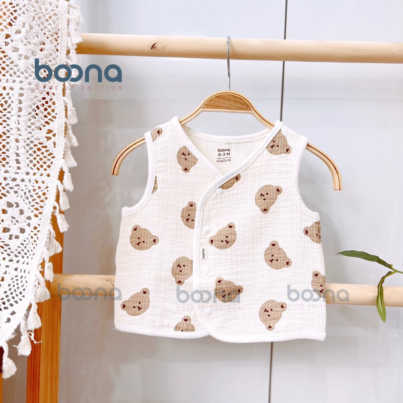 Áo Gile Boona Xô Muslin Trần 3 Lớp Phong Cách Hàn Quốc Cho Bé