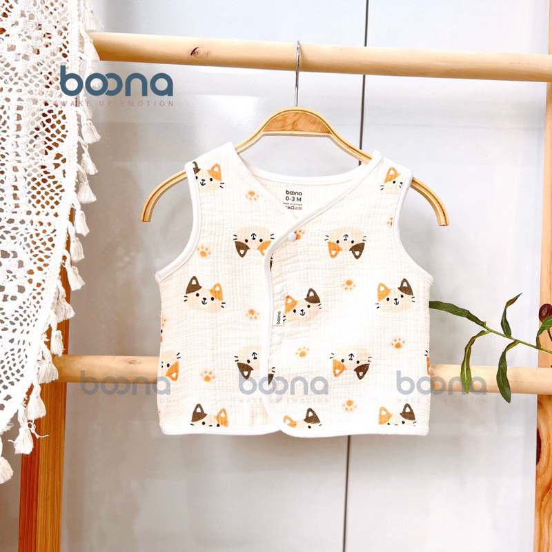 Áo Gile Boona Xô Muslin Trần 3 Lớp Phong Cách Hàn Quốc Cho Bé