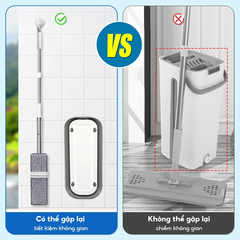 DECROOM Bộ Cây Lau Nhà Chổi Lau Nhà Tự Vắt 360° Chính Hãng Cao Cấp Tặng Kèm 2 Bông Lau