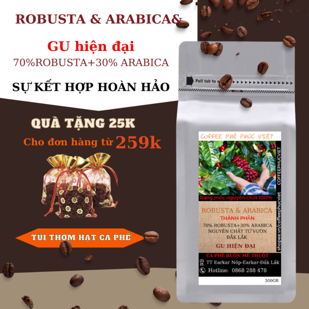 Cà phê ROBUSTA& ARABICA rang xay nguyên chất 100%,cafe rang mộc gói 500gr