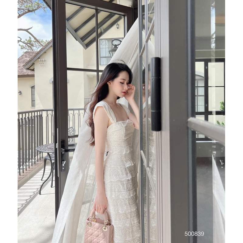 Đầm Tiểu Thư Midi Dáng Dài, Váy Maxi Đi Biển Cổ Tròn Tay Phồng Chất Vải Xô Thêu Kèm Áo Lót Siêu Sang Chảnh và Mát