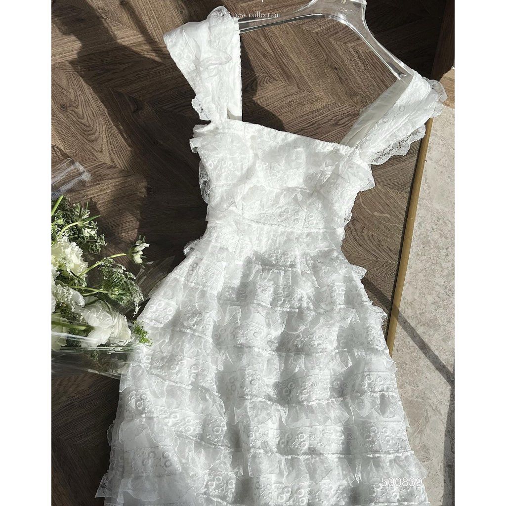 Đầm Tiểu Thư Midi Dáng Dài, Váy Maxi Đi Biển Cổ Tròn Tay Phồng Chất Vải Xô Thêu Kèm Áo Lót Siêu Sang Chảnh và Mát