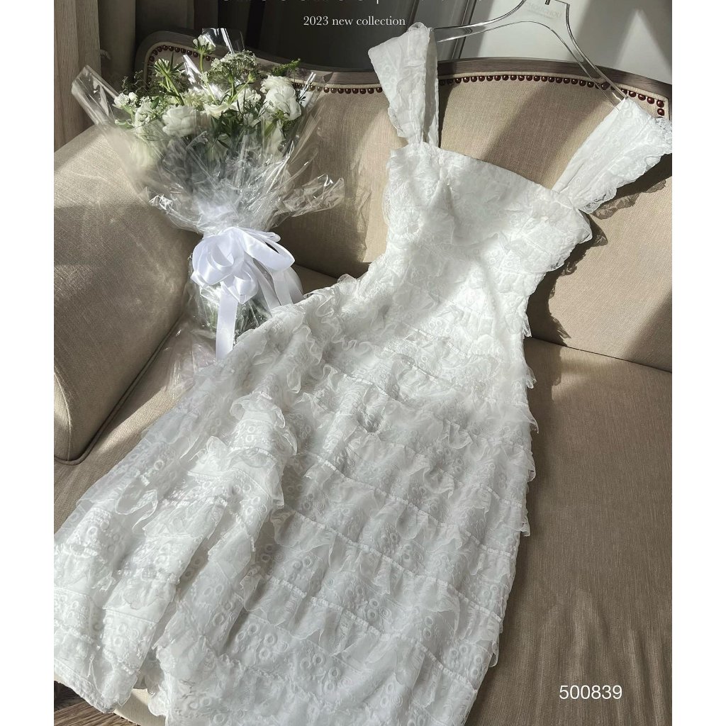 Đầm Tiểu Thư Midi Dáng Dài, Váy Maxi Đi Biển Cổ Tròn Tay Phồng Chất Vải Xô Thêu Kèm Áo Lót Siêu Sang Chảnh và Mát