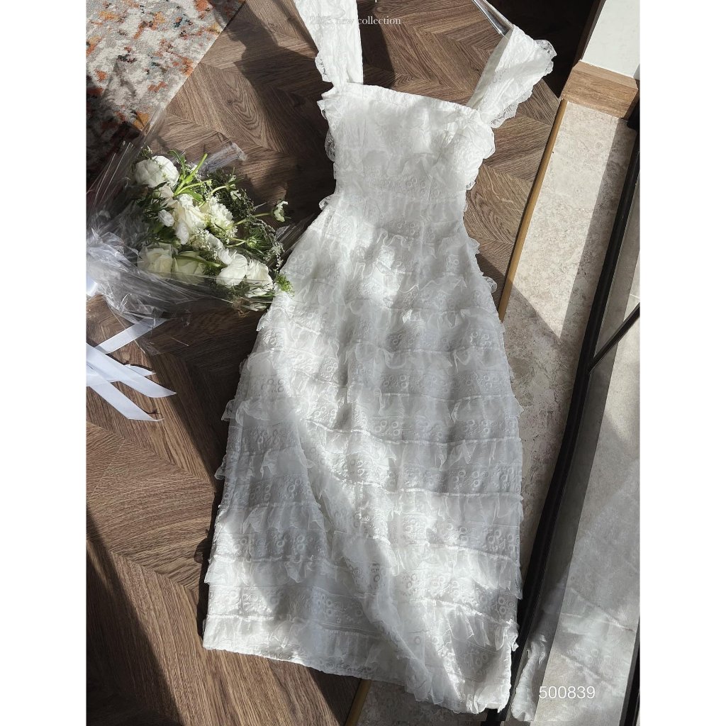 Đầm Tiểu Thư Midi Dáng Dài, Váy Maxi Đi Biển Cổ Tròn Tay Phồng Chất Vải Xô Thêu Kèm Áo Lót Siêu Sang Chảnh và Mát