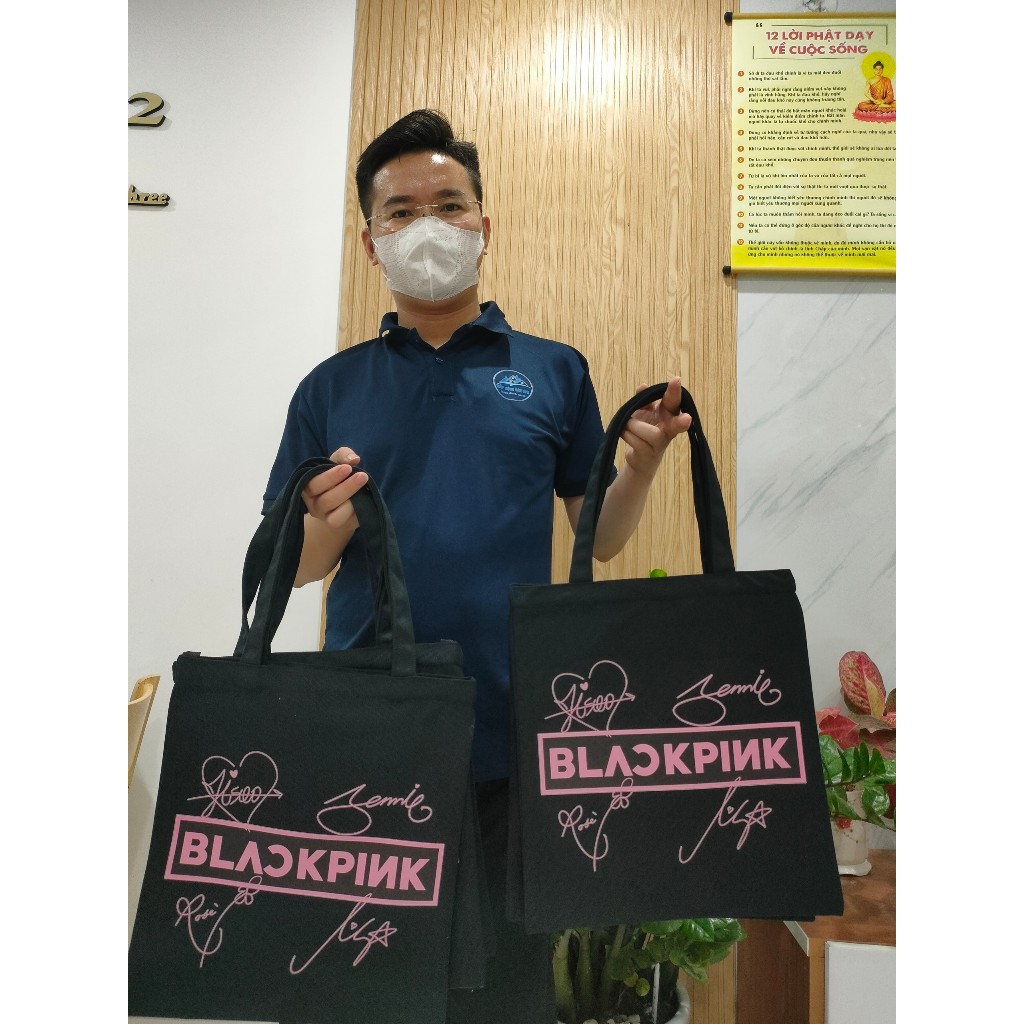 TÚI XÁCH BLACKPINK CANVAS IN HÌNH CHỬ KÝ CỰC ĐẸP