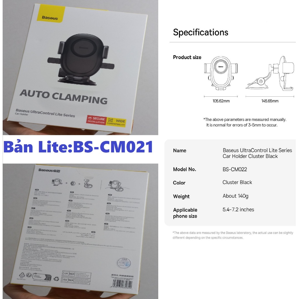 Giá đỡ điện thoại hút chân không dán táp lô dán kính ô tô Baseus UltraControl Lite BS-CM022 bản Pro CM021