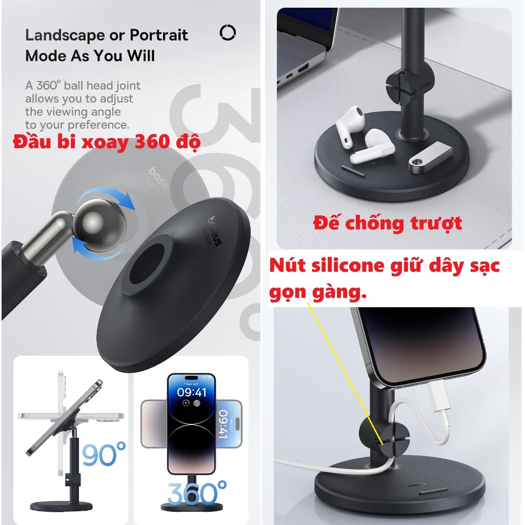 Giá đỡ điện thoại để bàn hít nam châm cho iphone Baseus MagPro BS-HP014