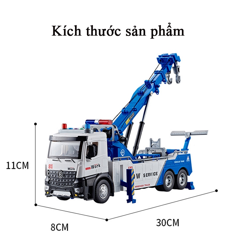 Đồ chơi xe cứu hộ ô tô hợp kim nguyên khối KAVY có nhạc và đèn dài 30 cm, có 2 móc nâng hạ, xoay 360 độ kèm cáng lăn