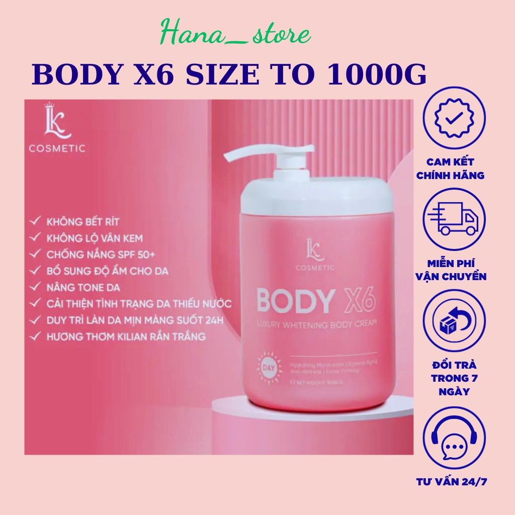 Kem body x6 linh kol-Chính hãng size to,hũ 1000g dưỡng trắng chuyên sâu,cấp ẩm cho da hiệu quả
