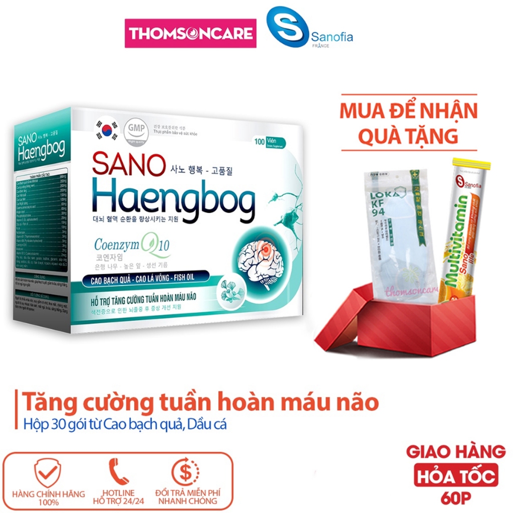 Hoạt huyết dưỡng não Sano Haengbog giúp tuần hoàn máu não, giảm căng thẳng, ngủ ngon giấc từ cao bạch quả - Hộp 100 viên