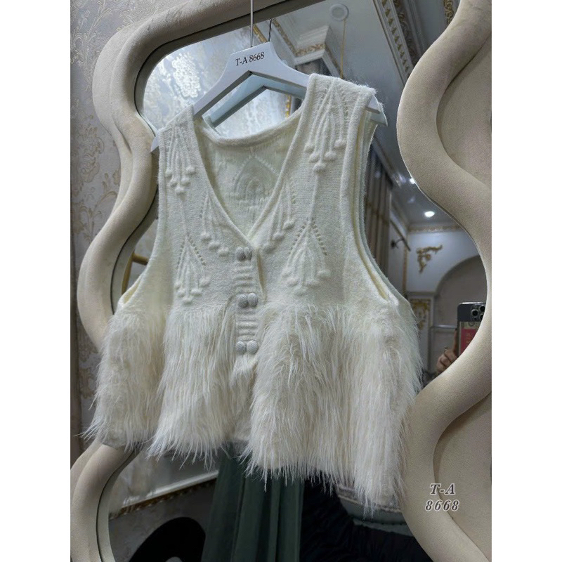 Áo ghile len lông thỏ khuy cài hot hít tiểu thư A305