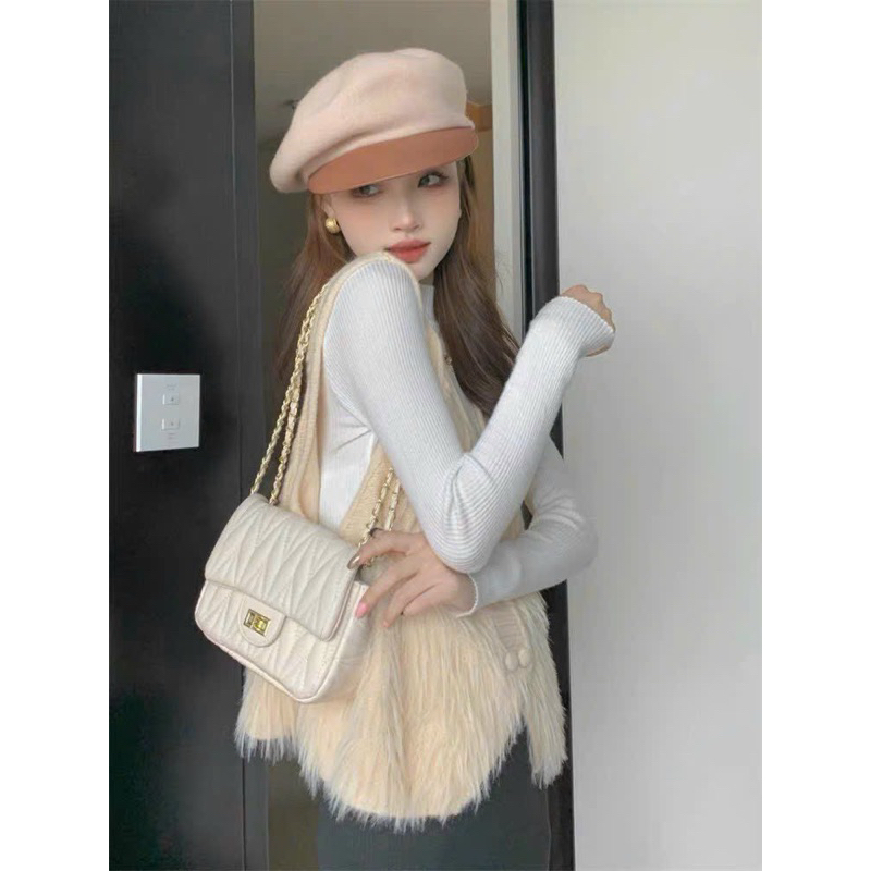 Áo ghile len lông thỏ khuy cài hot hít tiểu thư A305