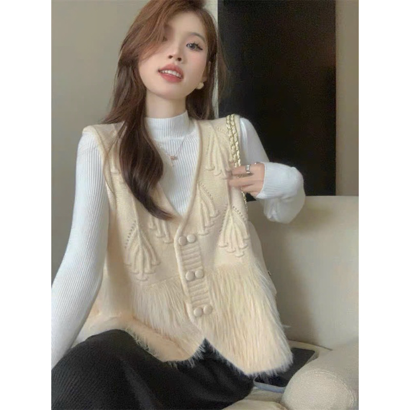 Áo ghile len lông thỏ khuy cài hot hít tiểu thư A305