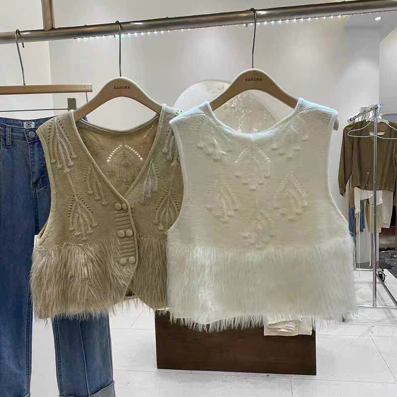 Áo ghile len lông thỏ khuy cài hot hít tiểu thư A305