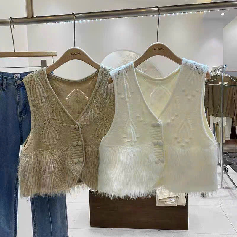 Áo ghile len lông thỏ khuy cài hot hít tiểu thư A305