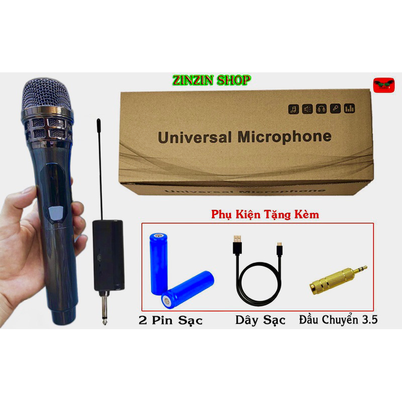 Bộ 1 Micro Không Dây Karaoke UHF ZIN 102  Cao Cấp, Âm Thanh Dày , Chi Tiết , Độ Nhạy Cao .