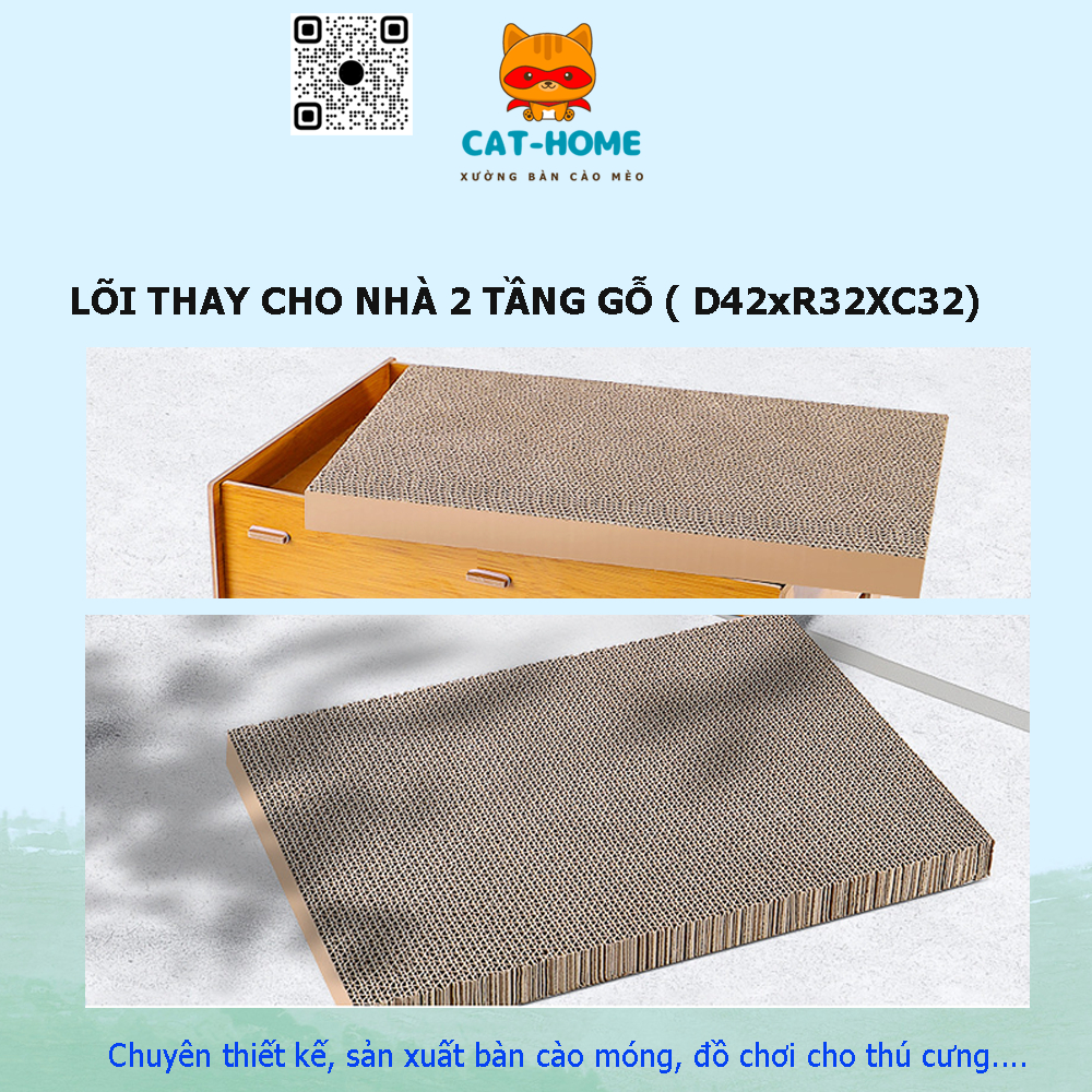 Bàn cào móng cho mèo, bàn cào mèo Lõi thay thế cho nhà gỗ 2 tầng kích thước nhà 42x32x32