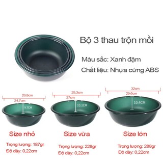 Thau trộn mồi câu cá chống dính, bộ 3 thau trộn mồi câu cá chất liệu nhựa ABS siêu bền, dùng trộn mồi câu đài, câu lục..