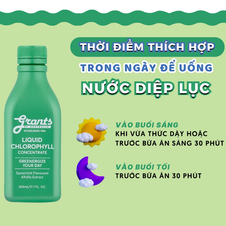 Nước Diệp Lục Cô Đặc Grants, giúp da sáng, giảm mụn, bổ xung chất xơ, detox thải độc, làm mát gan - Chai 500ml