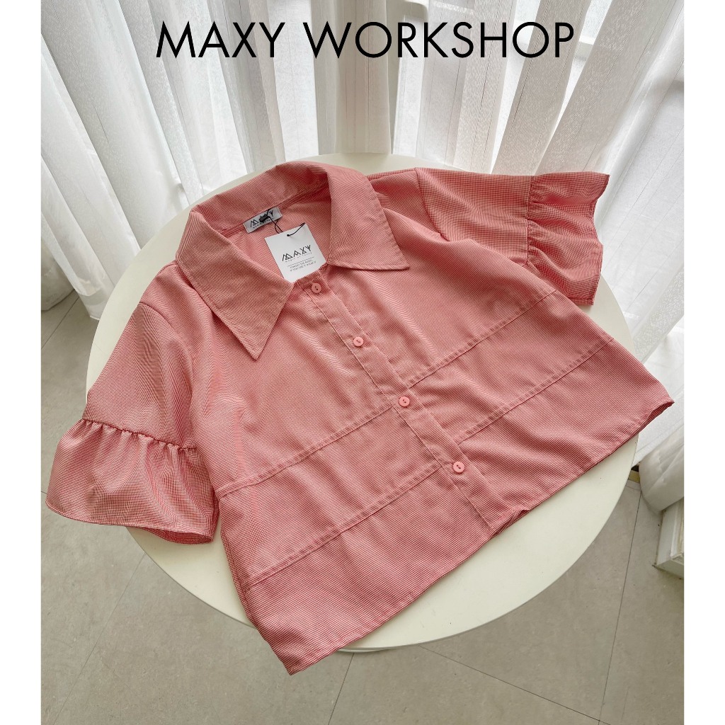 Áo sơ mi dáng croptop tay nhún bèo Ruffle Crop Shirt Maxy Workshop