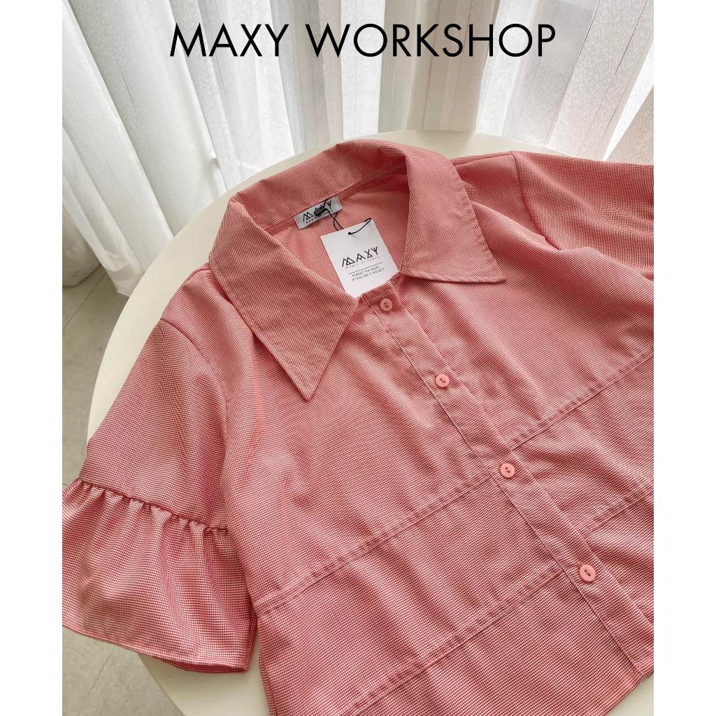 Áo sơ mi dáng croptop tay nhún bèo Ruffle Crop Shirt Maxy Workshop