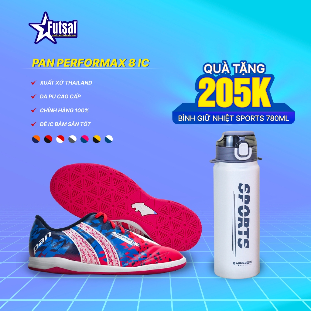 Giày Đá Banh Thái Lan Pan Performax 8 Đế Bằng IC mẫu 2023 sân futsal - Tặng Bình giữ nhiệt Sports