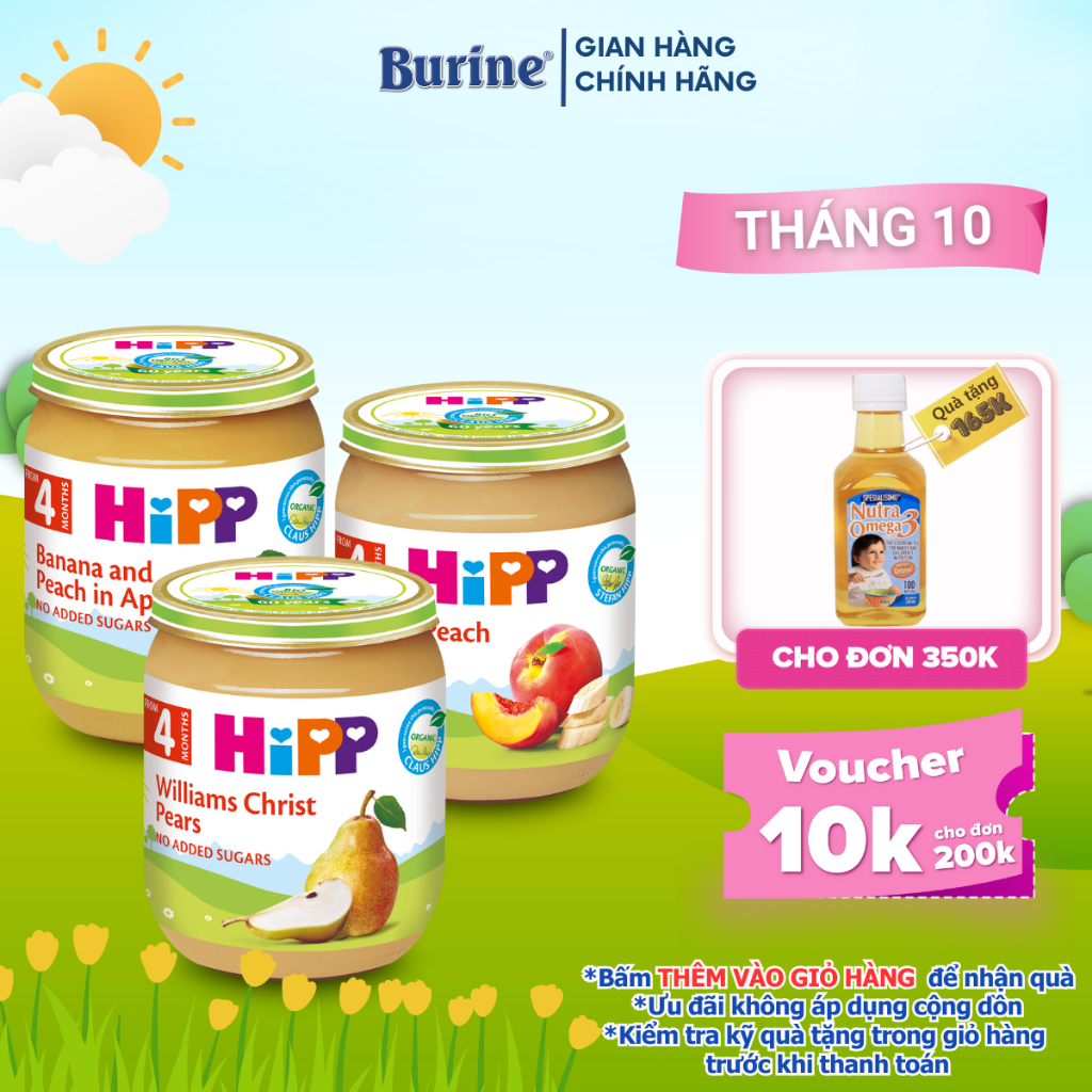 Dinh dưỡng đóng lọ trái cây ăn dặm Organic HiPPdành cho bé từ 4 tháng tuổi