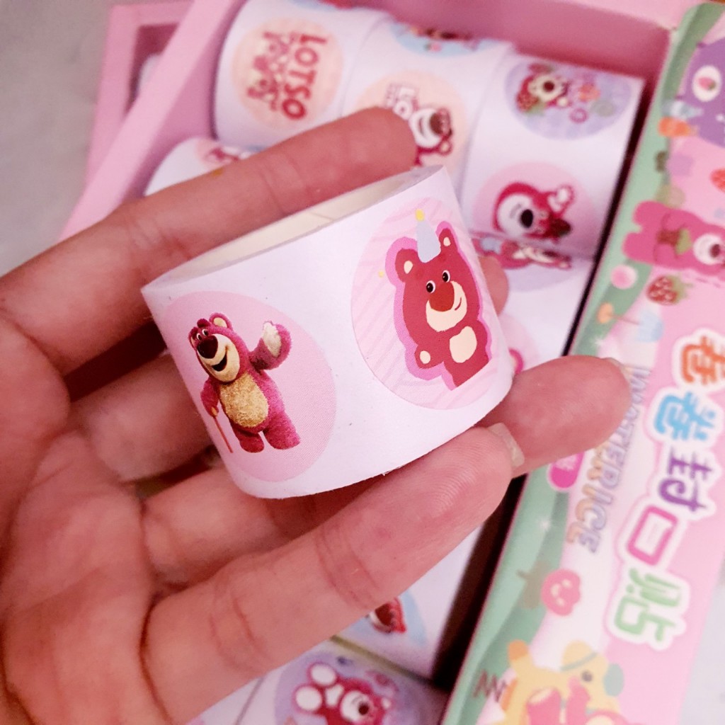 Nhãn dán sticker Thank You Cuộn 100 tem nhiều mẫu lựa chọn dễ thương gấu dâu