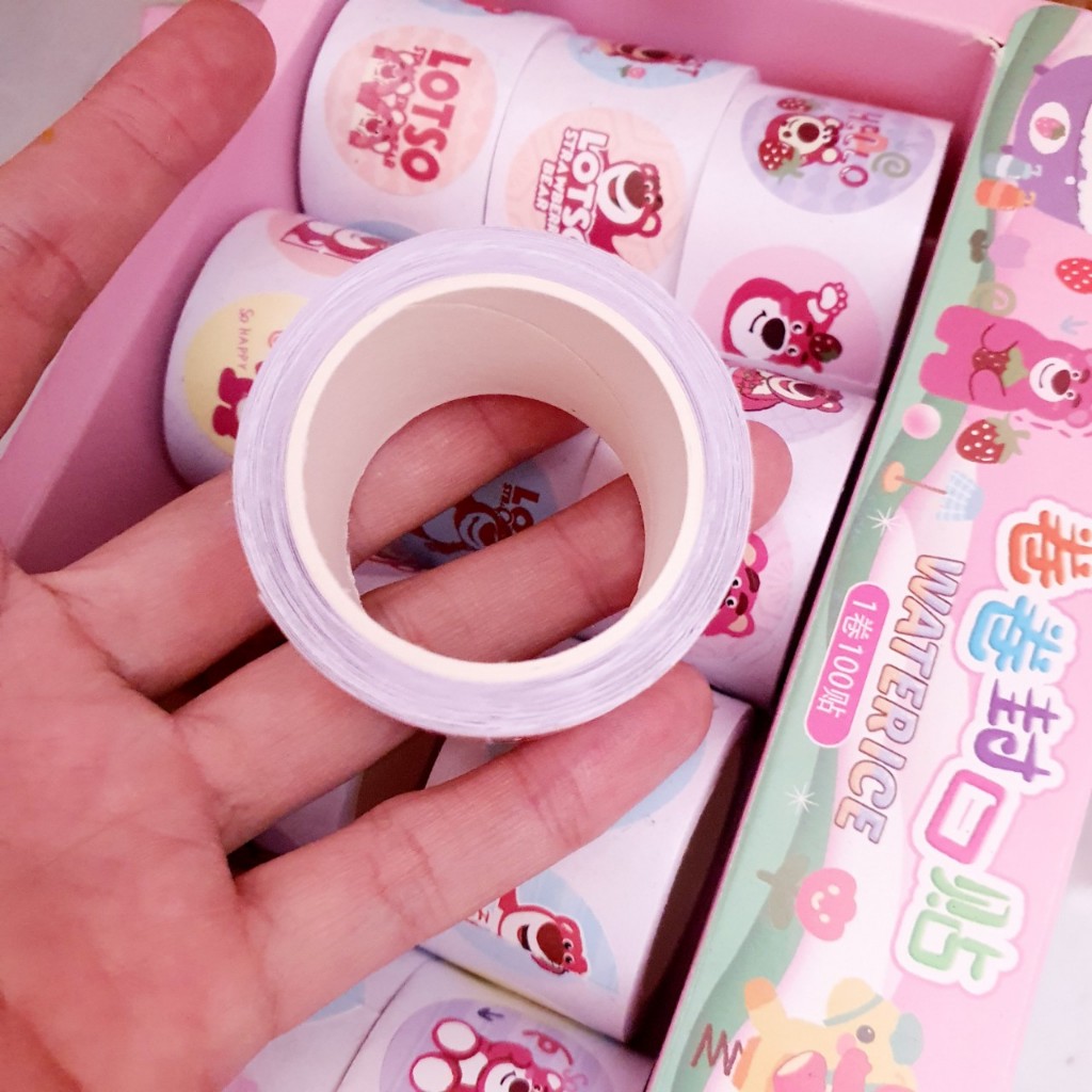 Nhãn dán sticker Thank You Cuộn 100 tem nhiều mẫu lựa chọn dễ thương gấu dâu