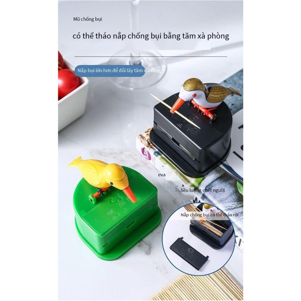 Hộp đựng tăm hình chim hoạt hình, hộp đựng tăm dạng đẩy tự động sáng tạo