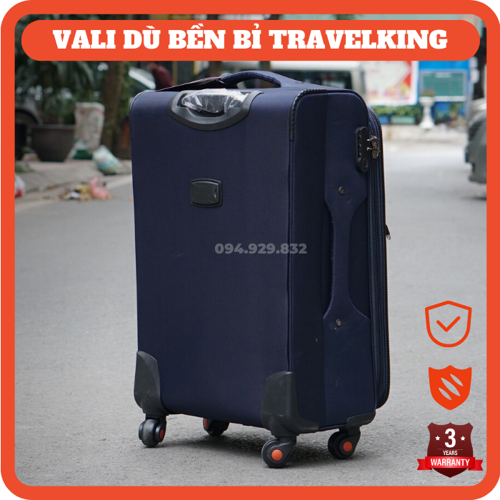 Vali vải dù bền bỉ Travelking 033 màu navy, đen size 20" 24" 28"