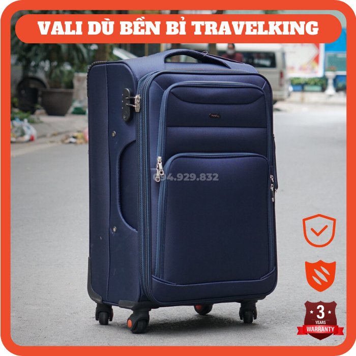 Vali vải dù bền bỉ Travelking 033 màu navy, đen size 20" 24" 28"