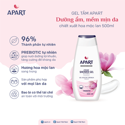 [Tặng mặt nạ tóc Nhật] Gel tắm tạo bọt Apart dưỡng ẩm, mềm mịn da chiết xuất hoa mộc lan 500- 750ML