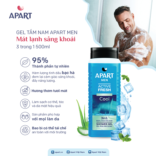 [Tặng ủ tóc Nhật] Gel tắm nam Apart Men mát lạnh sảng khoái 3 trong 1 500ML